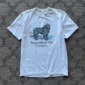 Vintage Newfoundland Dog T-Shirt Mens XL Grey Canada Graphic Souvenir Animal